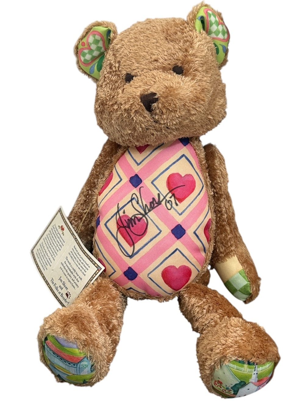 Signed Jim Shore Max Teddy Bear Plush Boyd's Bears Heart Pattern 2007
